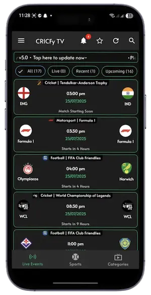Live Events Screenshot